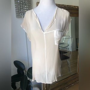 Light Beige Sheer V-Neck Blouse MK
